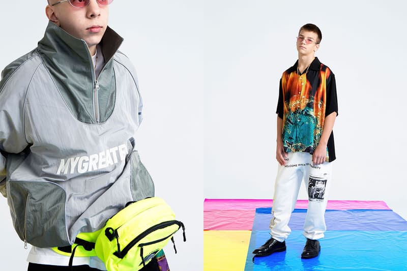 MYGE SS19 Spring Summer 2019 Lookbook Collection NU POWER New Oversized Branding Tailoring T Shirt Silk Scarves Accessories Trousers Streetwear