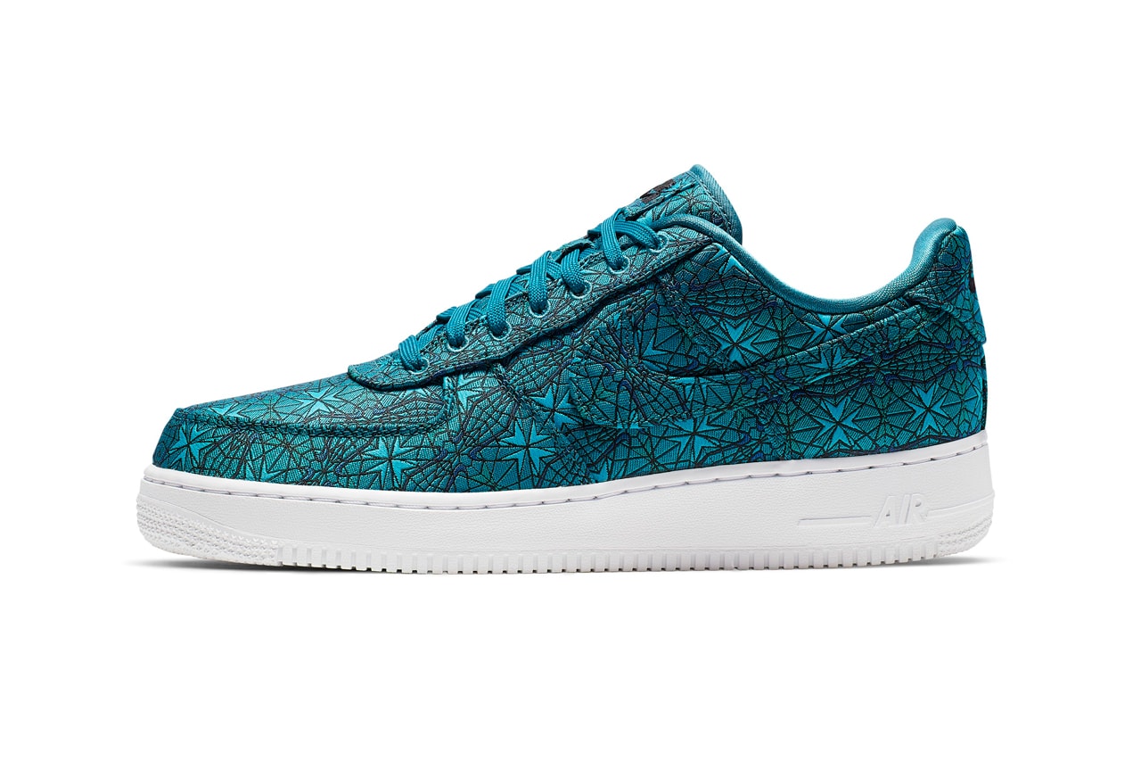 Nike Air Force 1 Stained Glass Window Royal Emerald Teal Colorway Black Detailing Special Release Opulent Monochromatic Tonal Loud Embroidered All Over Design Information Drop Date 