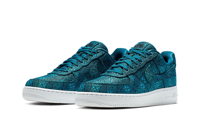 Nike Air Force 1 Stained Glass Window Royal Emerald Teal Colorway Black Detailing Special Release Opulent Monochromatic Tonal Loud Embroidered All Over Design Information Drop Date 
