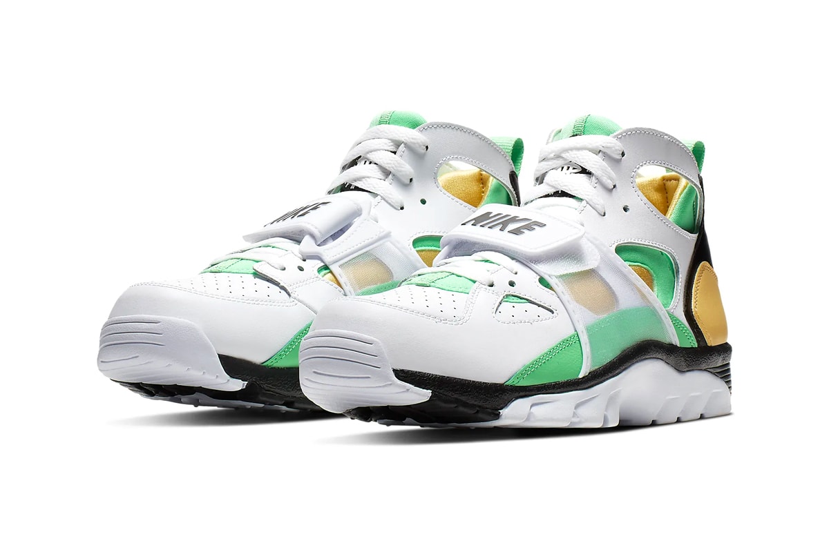 Nike Air Trainer Huarache White Topaz Gold Black Electro Green Release