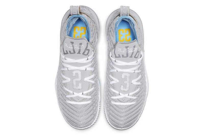 Nike LeBron 16 MPLS James Basketball Shoe Sneaker Wolf Grey White University Blue CK4765-001 Minneapolis Lakers Los Angeles LA Heritage Colorway Gold Trim