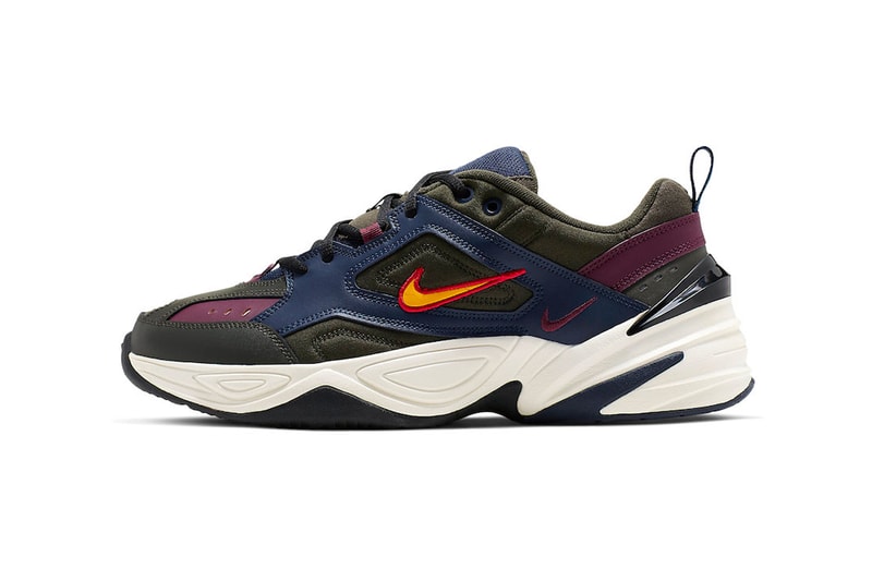 nike m2k tekno bordeaux midnight navy gold colorway release