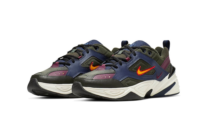 nike m2k tekno bordeaux midnight navy gold colorway release