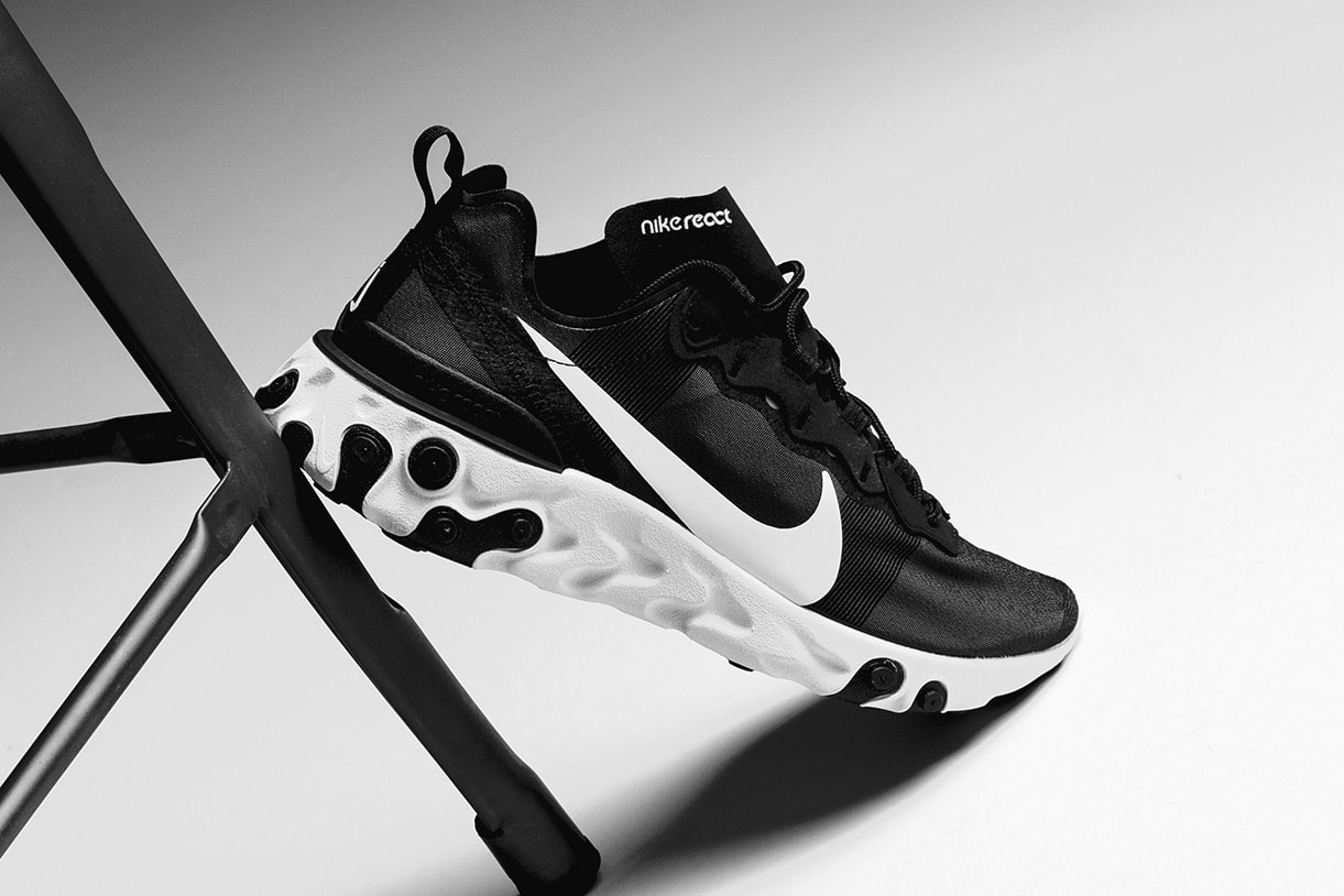 Nike React Element 55 "Black/White" Release swoosh 