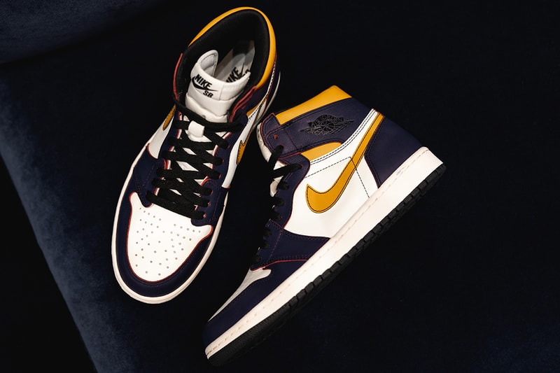 nike sb air jordan 1 retro high og closer look 2019 march footwear court purple black university gold light bone black crimson tint hyper pink