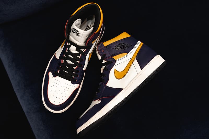 nike sb air jordan 1 retro high og closer look 2019 march footwear court purple black university gold light bone black crimson tint hyper pink