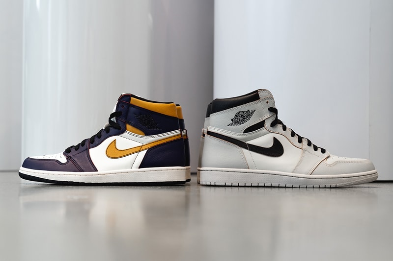 nike sb air jordan 1 retro high og closer look 2019 march footwear court purple black university gold light bone black crimson tint hyper pink