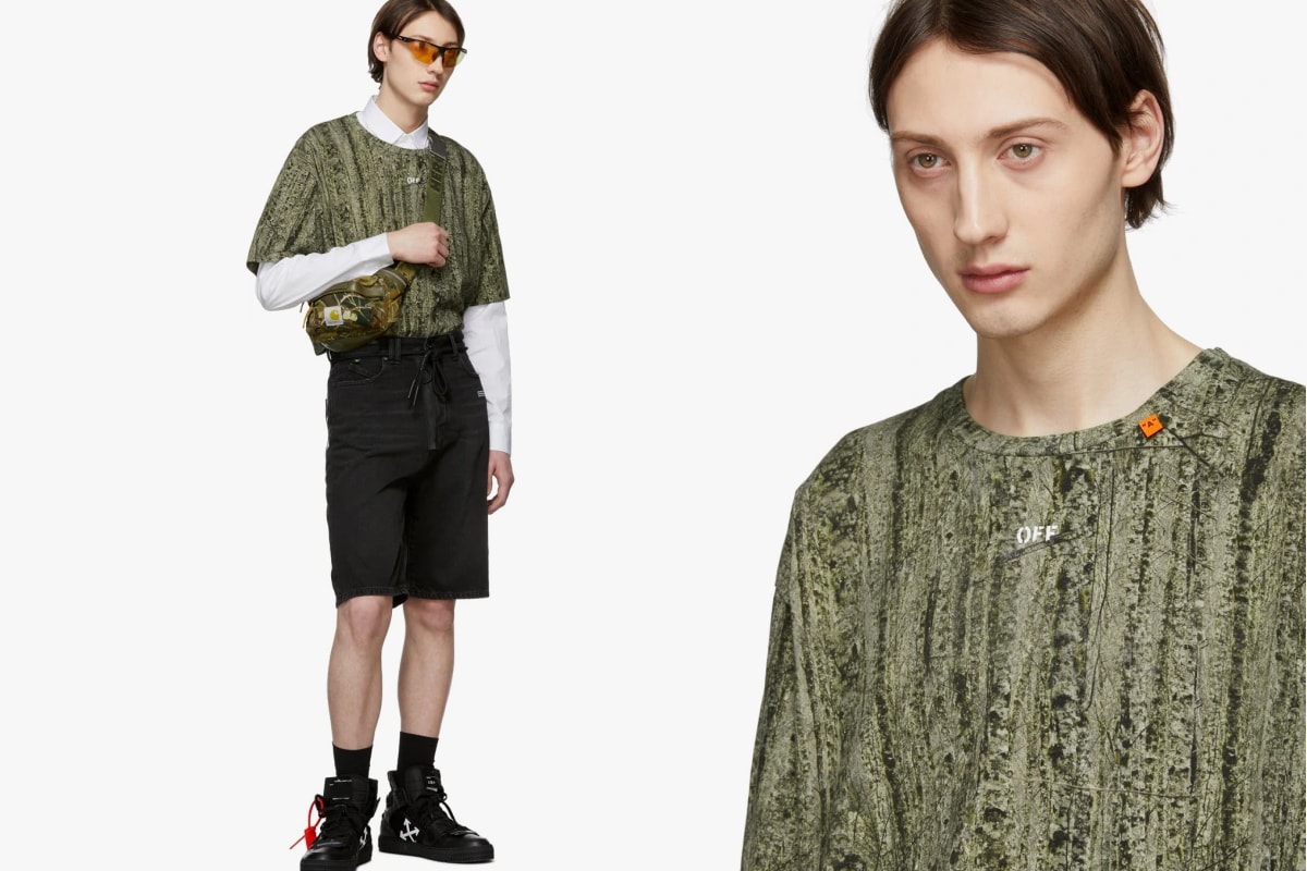 Off White Oversized Real Camo T-Shirt Release Green black Tree