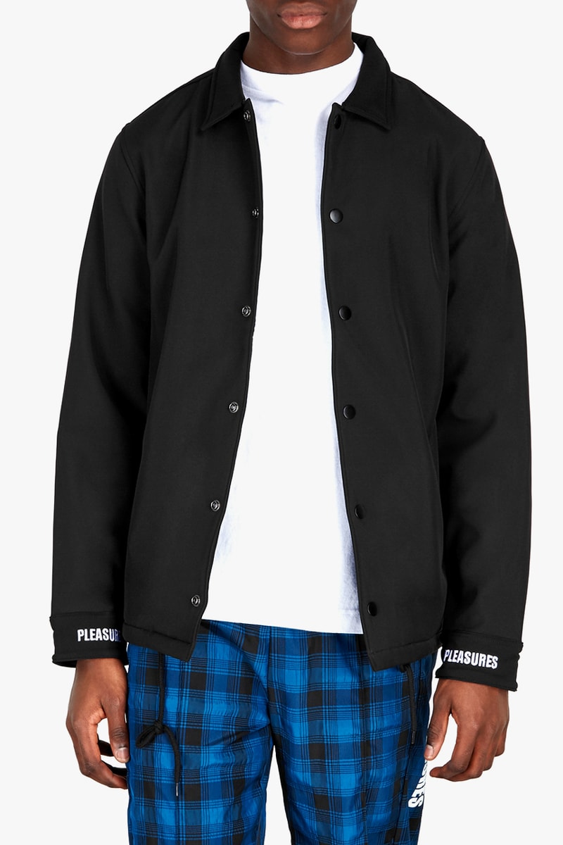 pleasures threat black shell coach jacket release 