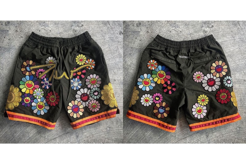 READYMADE Gifts Takashi Murakami One-Off Shorts flower patch vintage material army textile exclusive basketball script