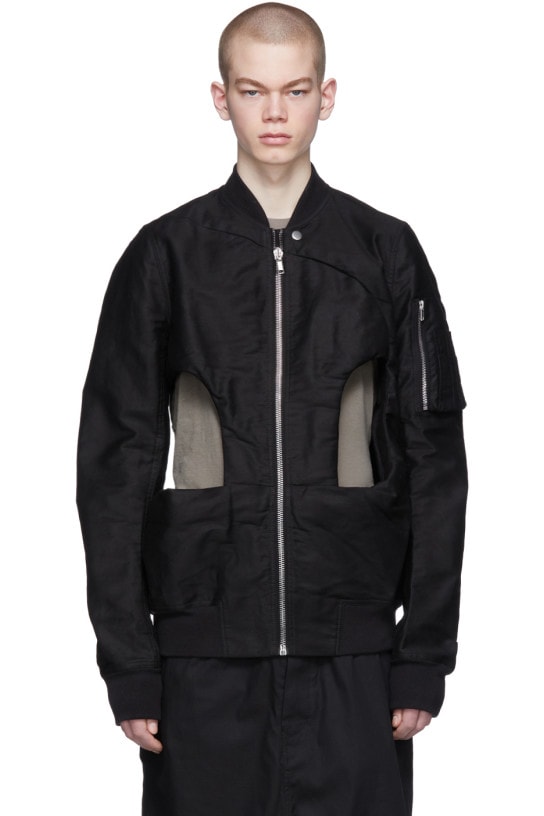 Rick Owens Drkshdw Black Shed Flight Bomber Jacket SSENSE COATS Jackets Black RiRi Retailer Shopping Nylon Outerwear 