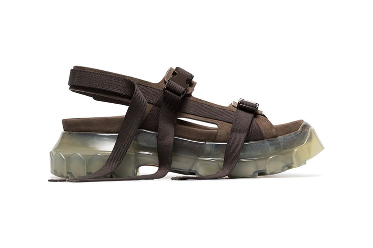 Rick Owens Drops Clear-Soled Tractor Sandals in Grey Suede