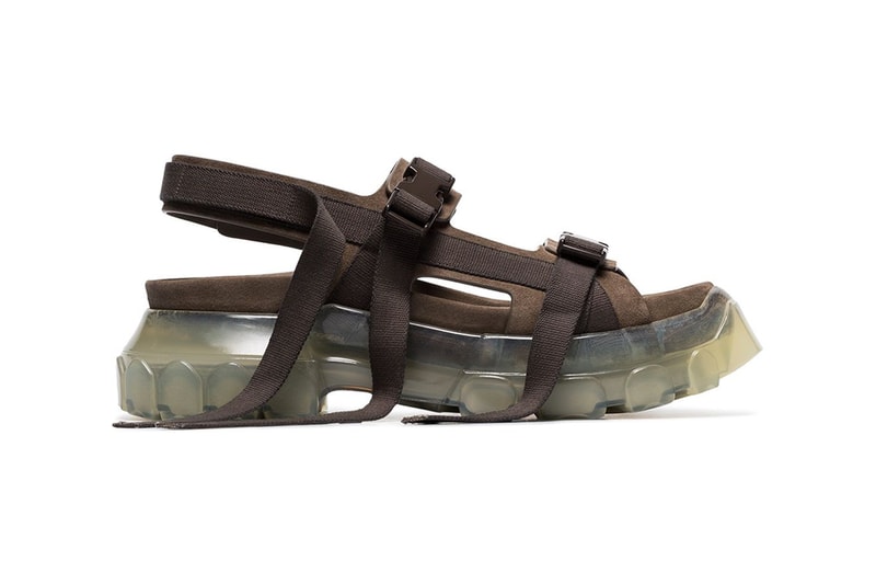 Rick Owens Grey "Tractor" Suede Sandals release drop info pricing farfetch made in italy RU19S2815LRBOCW "340 DUST/CLEAR SOLE" 