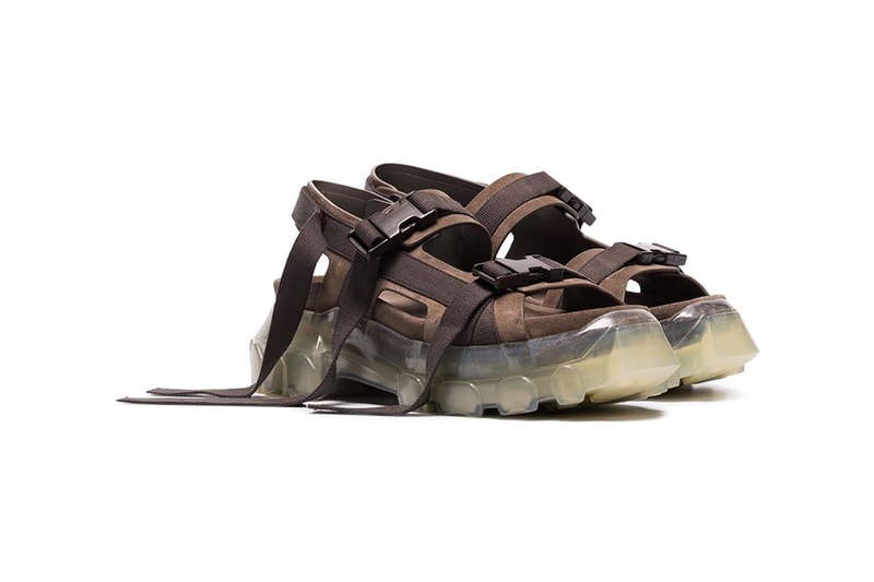 Rick Owens Grey "Tractor" Suede Sandals release drop info pricing farfetch made in italy RU19S2815LRBOCW "340 DUST/CLEAR SOLE" 