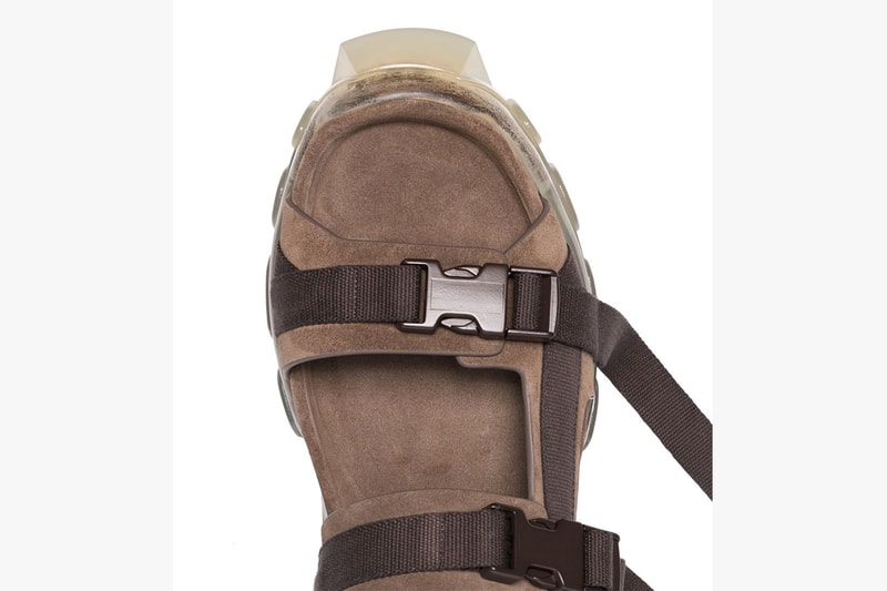 Rick Owens Grey "Tractor" Suede Sandals release drop info pricing farfetch made in italy RU19S2815LRBOCW "340 DUST/CLEAR SOLE" 