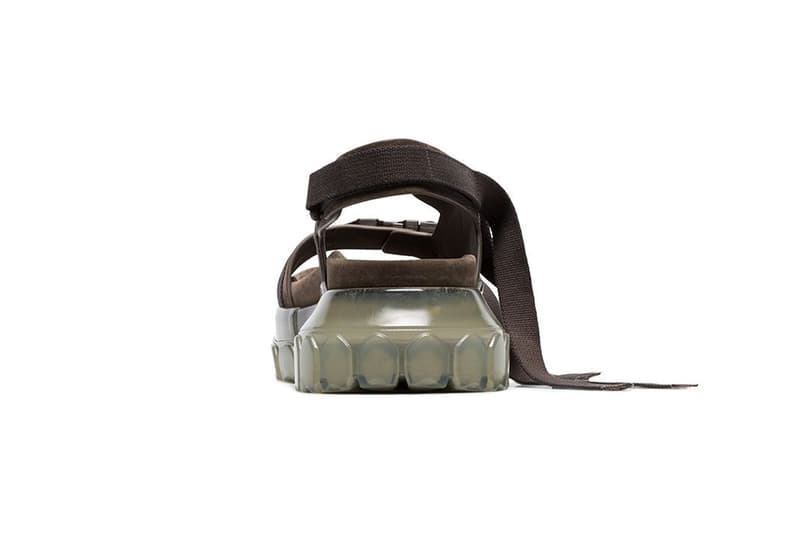Rick Owens Grey "Tractor" Suede Sandals release drop info pricing farfetch made in italy RU19S2815LRBOCW "340 DUST/CLEAR SOLE"