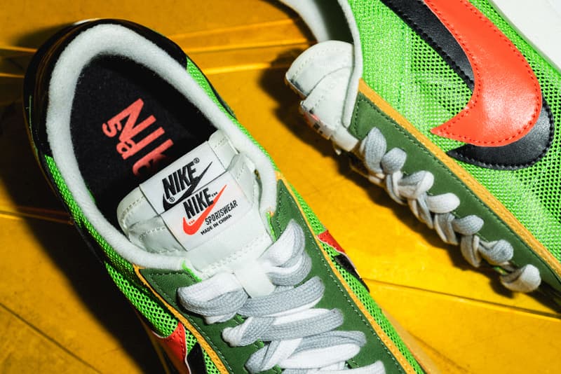 sacai x Nike "LDV With Waffle Daybreak" Closer looks drop release info colorways flight club Green Gusto/Black-Varsity Maize-Safety Orange Varsity Blue/Del Sol-Varsity Red-Black