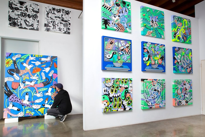 Steven Harrington 'Magic Hour' Exhibition artworks pop art exhibition california paintings LA los angeles sketches pencil pen-to-paper nike sportswear partnership collaboration 
