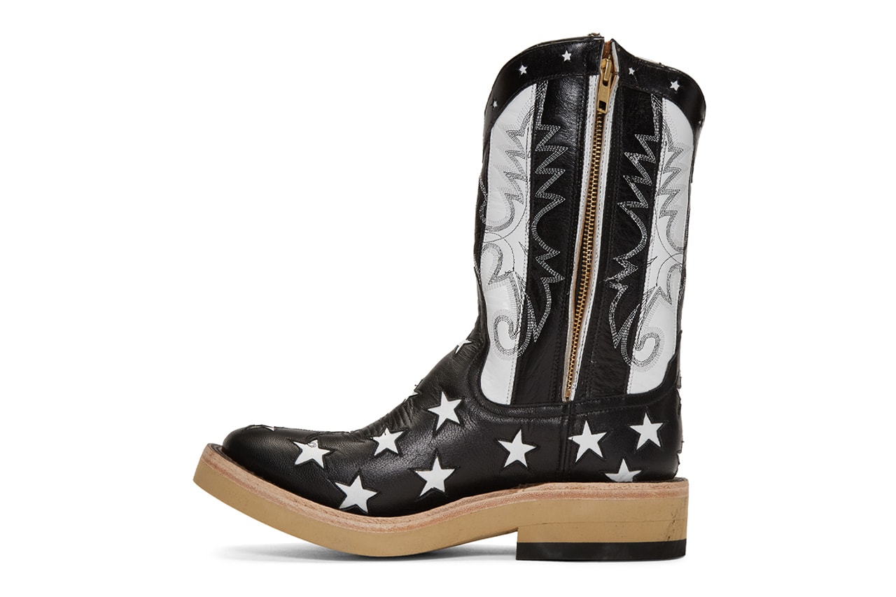 TAKAHIROMIYASHITA TheSoloist. Black Rios of Mercedes Edition Stars and Stripes Boots vegetable-tanned kidskin boots handmade in Texas big zips stars cowboy