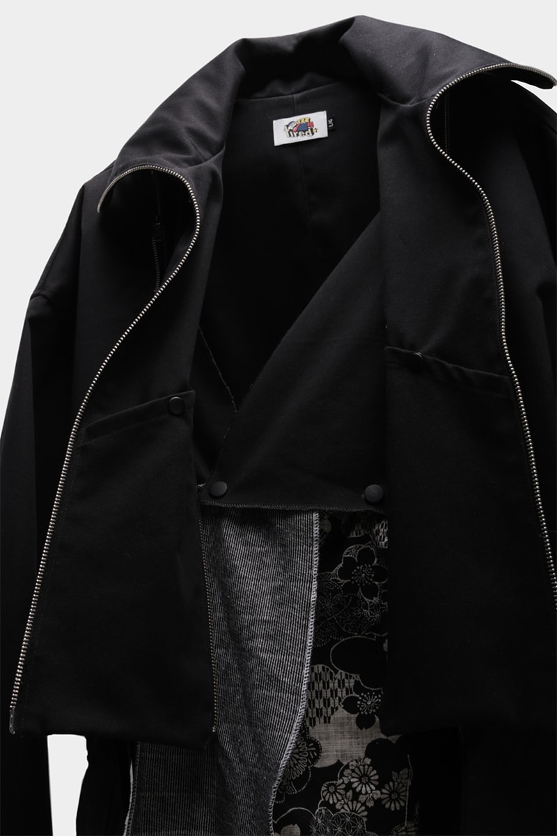Tired Lab Spring/Summer 2019 Capsule Collection Waley Gao entrop reversible padded jacket patchwork bandana phase vest olive black mechanics cropped jacket contrast patch pant zip patch pant dislocated patchwork pant patchwork button up shirt embroidered logo tee toronto canada menswear