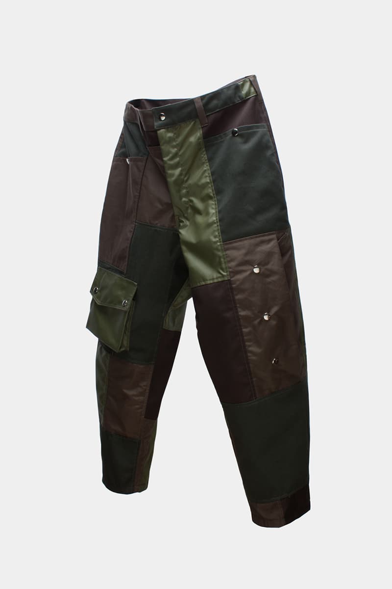 Tired Lab Spring/Summer 2019 Capsule Collection Waley Gao entrop reversible padded jacket patchwork bandana phase vest olive black mechanics cropped jacket contrast patch pant zip patch pant dislocated patchwork pant patchwork button up shirt embroidered logo tee toronto canada menswear