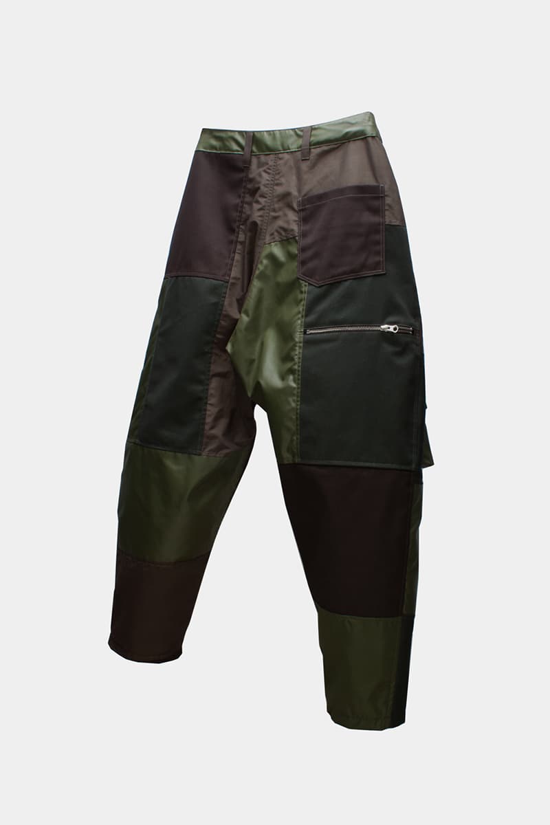 Tired Lab Spring/Summer 2019 Capsule Collection Waley Gao entrop reversible padded jacket patchwork bandana phase vest olive black mechanics cropped jacket contrast patch pant zip patch pant dislocated patchwork pant patchwork button up shirt embroidered logo tee toronto canada menswear