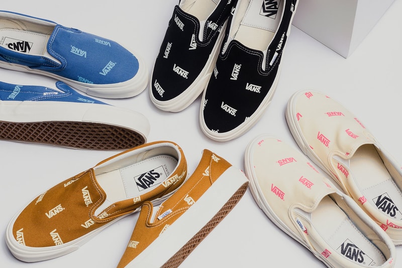 Vans Vault Og Classic Slip On Multi Logo Release black blue brown white 