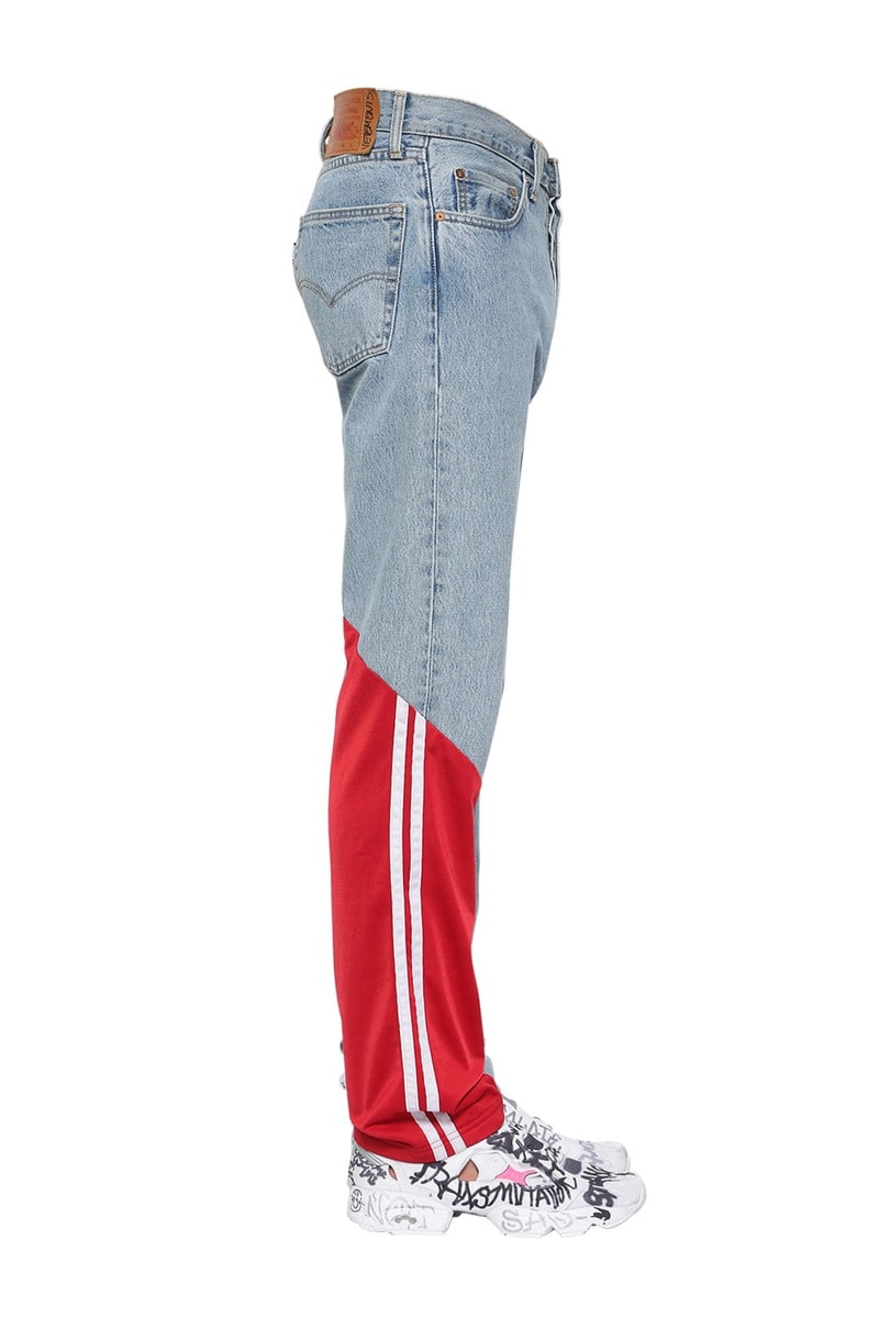 Vetements Jersey Detail Denim Jeans Release Washed Red LUISAVIAROMA Demna Gvasalia Levis Track Pants