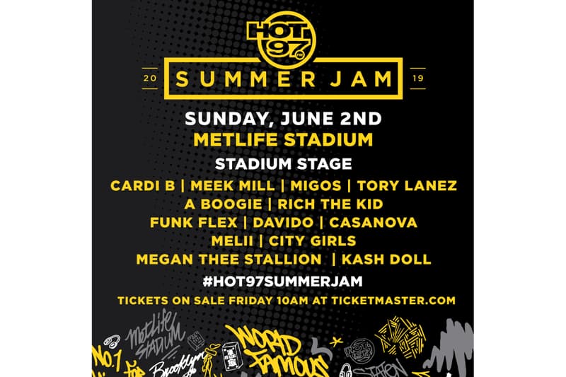 Hot 97 Lineup Announcement For Summer Jam 2019 hip-hop rap music cardi b migos meek mill tory lanez Melii Megan Thee Stallion Kash Doll City Girls Casanova Davido Rich the Kid A Boogie wit Da Hoodie BlueFace Trippie Redd Melii City Girls G4 Boyz and Friends Nicole Bus