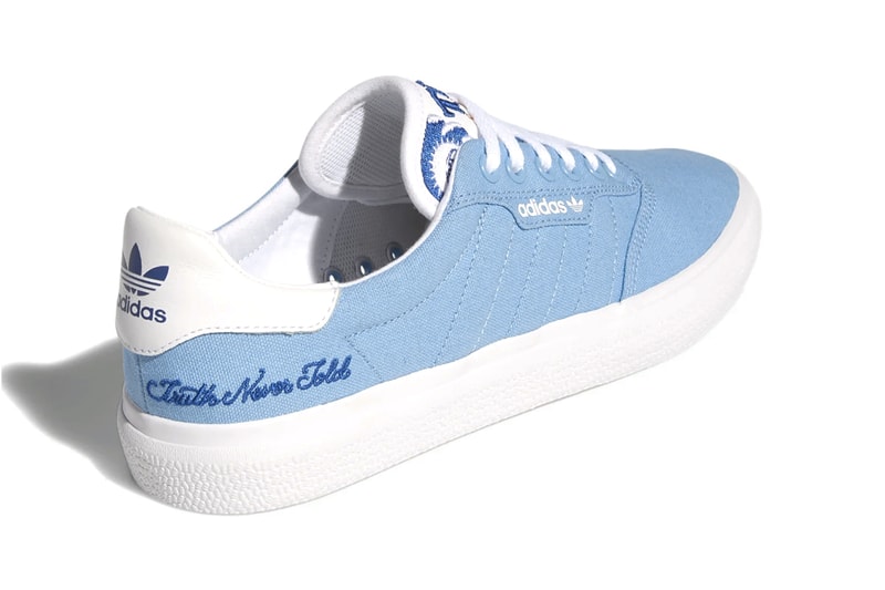 adidas 3MC x Truth Never Told LA Skateboarding Chain Stitching Company Skate Shoe Sneaker Release Information Drop Date May 8 adidas.com Canvas Leather Blue Black Gold Embroidered Collaboration 