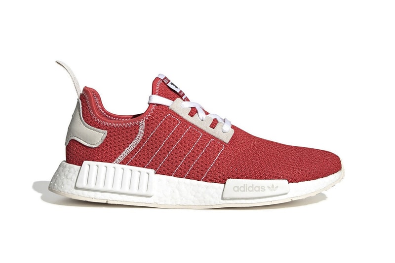 adidas NMD R1 Red 3003 Tab Racing Inspired SS19 Spring Summer 2019 Trefoil Stitched Three Stripes Leather Suede Panelling Cream Sole Plugs BOOST Retro Primeknit Mesh Release Information Drop Date First Look Where to Buy Cop