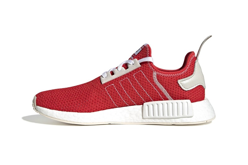 adidas NMD R1 Red 3003 Tab Racing Inspired SS19 Spring Summer 2019 Trefoil Stitched Three Stripes Leather Suede Panelling Cream Sole Plugs BOOST Retro Primeknit Mesh Release Information Drop Date First Look Where to Buy Cop