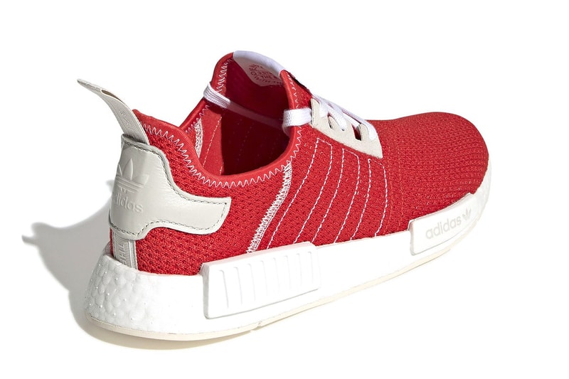 adidas NMD R1 Red 3003 Tab Racing Inspired SS19 Spring Summer 2019 Trefoil Stitched Three Stripes Leather Suede Panelling Cream Sole Plugs BOOST Retro Primeknit Mesh Release Information Drop Date First Look Where to Buy Cop
