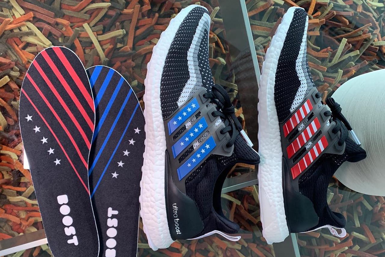 adidas ultra boost red white blue stripes