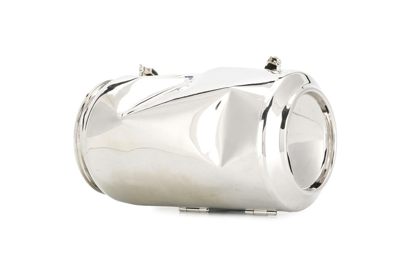 AMBUSH Crushed Can Shoulder Bag Yoon Ahn accessory silver leather 12111493  SC13 SILVER drop date price release info FarFetch Retailer $3118 USD Trash Eclectic Design Art Piece