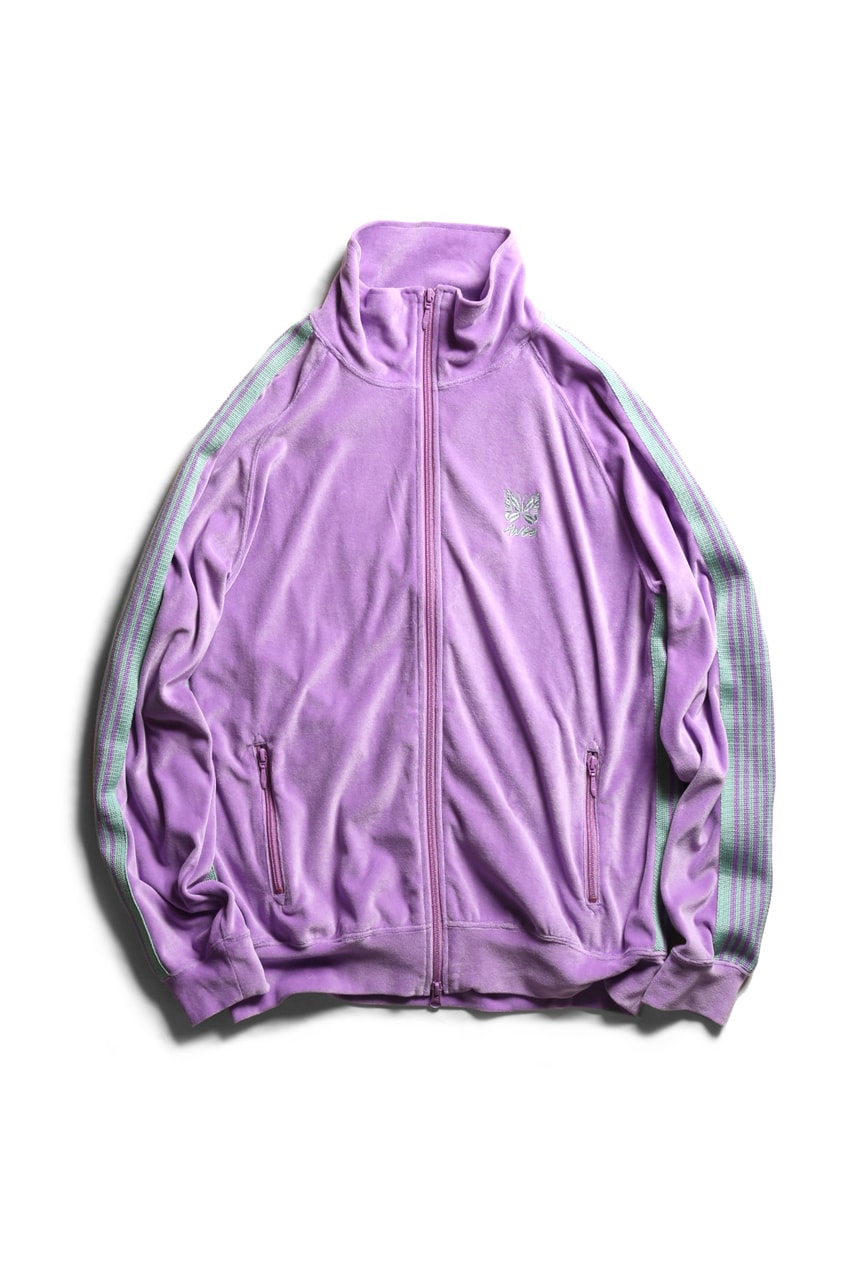 AWGE NEEDLES Spring Summer 2019 Capsule Collection Nepenthes A$AP Rocky Run-up Popover Jacket Side Line Seam Pocket Easy Pants Track Piping Classic Pullover Hoodie String Sweat black pink purple red grey black second