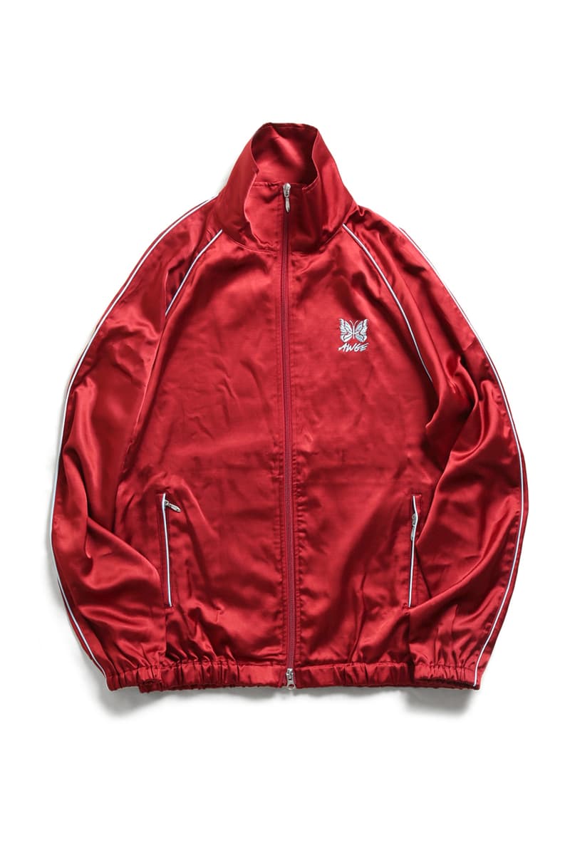 AWGE NEEDLES Spring Summer 2019 Capsule Collection Nepenthes A$AP Rocky Run-up Popover Jacket Side Line Seam Pocket Easy Pants Track Piping Classic Pullover Hoodie String Sweat black pink purple red grey black second