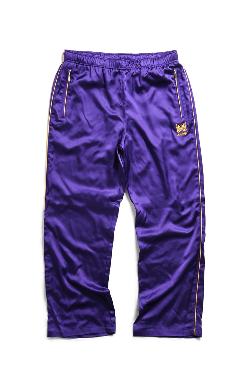 AWGE NEEDLES Spring Summer 2019 Capsule Collection Nepenthes A$AP Rocky Run-up Popover Jacket Side Line Seam Pocket Easy Pants Track Piping Classic Pullover Hoodie String Sweat black pink purple red grey black second