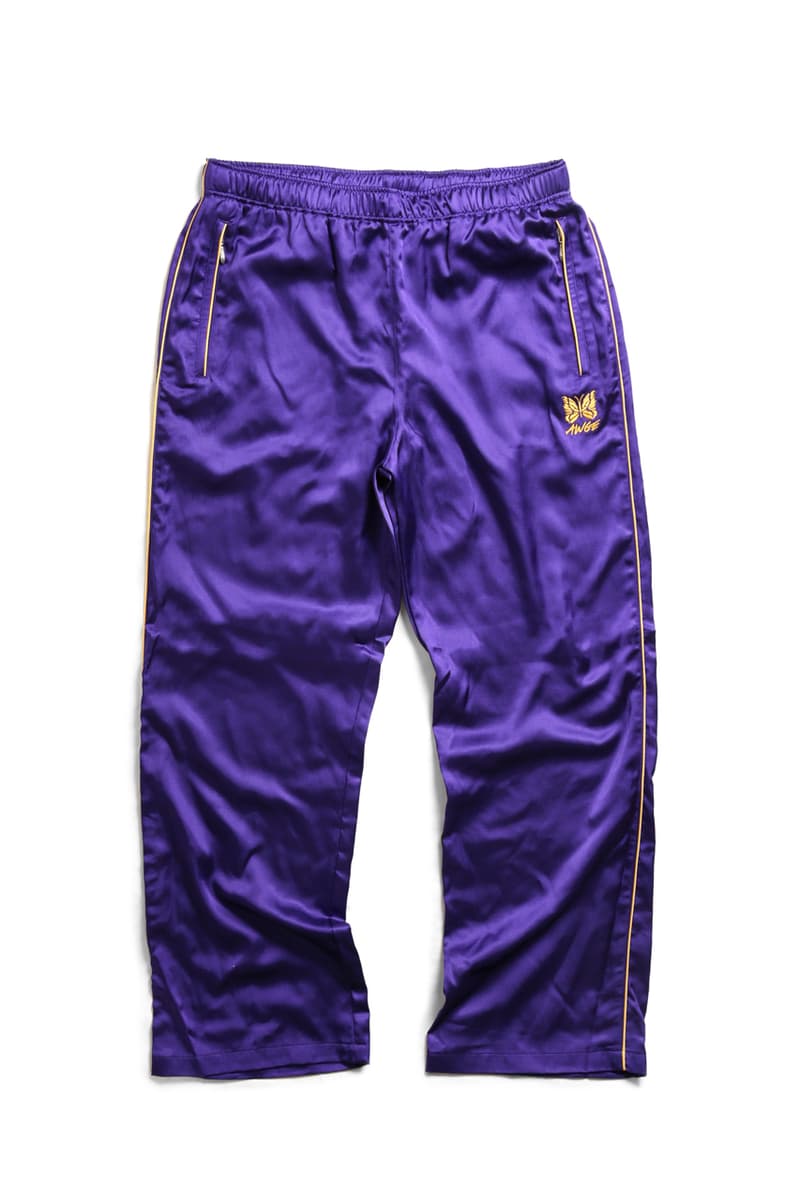 AWGE NEEDLES Spring Summer 2019 Capsule Collection Nepenthes A$AP Rocky Run-up Popover Jacket Side Line Seam Pocket Easy Pants Track Piping Classic Pullover Hoodie String Sweat black pink purple red grey black second