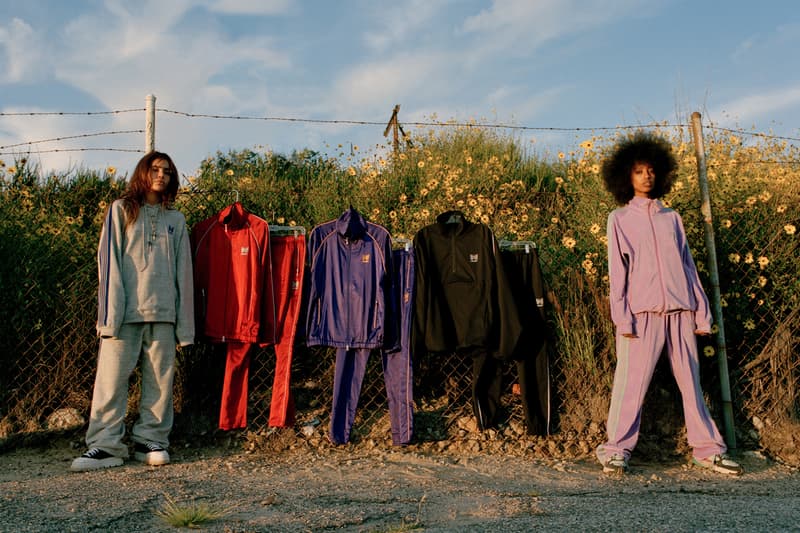 AWGE NEEDLES Spring Summer 2019 Capsule Collection Nepenthes A$AP Rocky Run-up Popover Jacket Side Line Seam Pocket Easy Pants Track Piping Classic Pullover Hoodie String Sweat black pink purple red grey black second