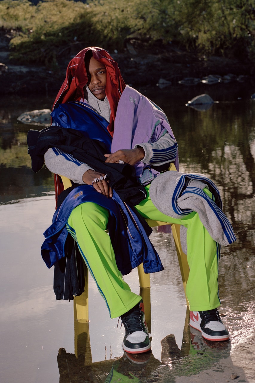 AWGE NEEDLES Spring Summer 2019 Capsule Collection Nepenthes A$AP Rocky Run-up Popover Jacket Side Line Seam Pocket Easy Pants Track Piping Classic Pullover Hoodie String Sweat black pink purple red grey black second