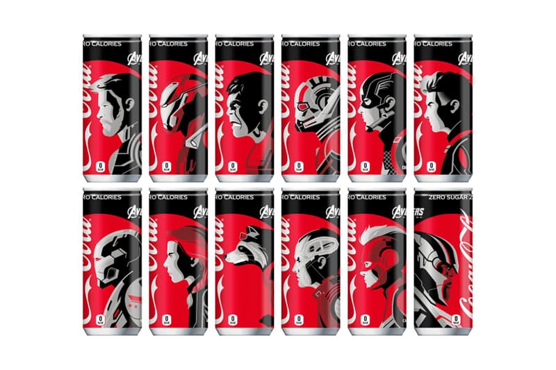 Avengers Endgame Marvel Cinematic Universe Coca-Cola Coke Cans Zero Thanos Iron Man Thor Hulk War Machine Black Widow Rocket Nebula Captain Marvel Ant-Man Captain America Hawkeye Japan Exclusive