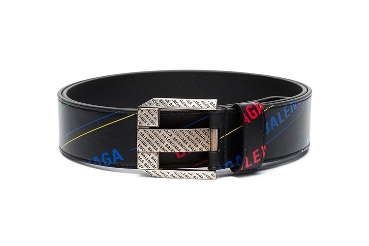 Bold Overbranding Defines Balenciaga's Logo Print Leather Belt
