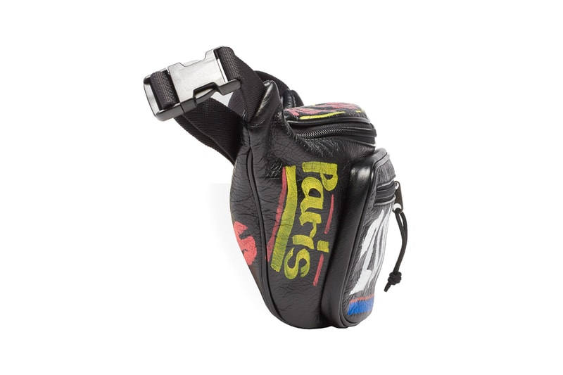 balenciaga spring summer 2019 car tag printed explorer beltpack graffiti design black multicolor leather release 