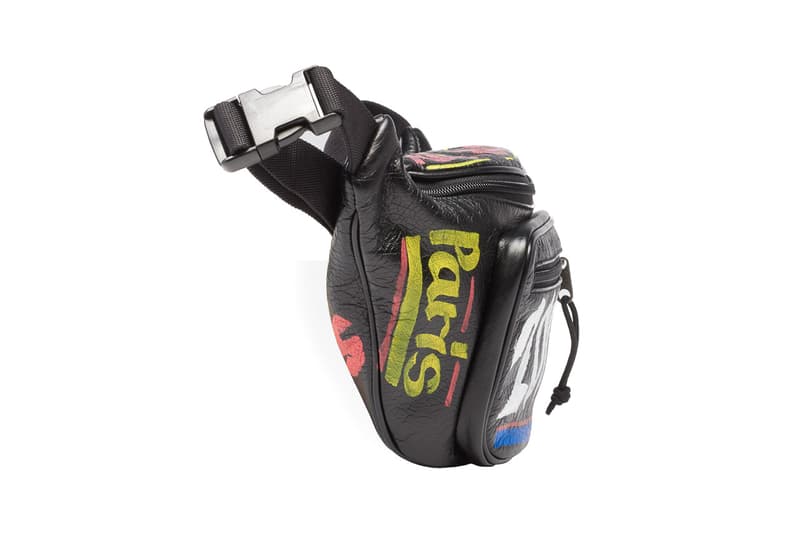 balenciaga spring summer 2019 car tag printed explorer beltpack graffiti design black multicolor leather release