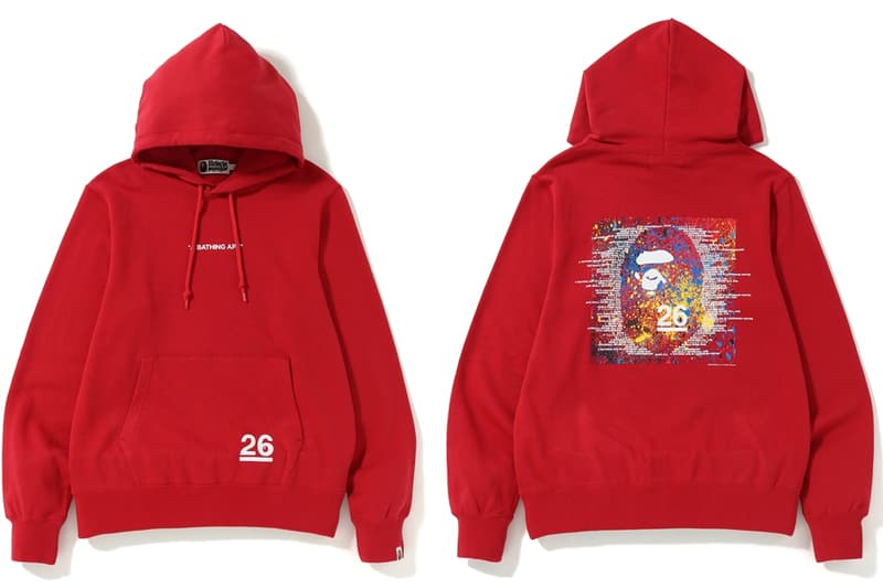 bape a bathing ape 26 26th anniversary birthday collection line tee t shirt graphic hoodie pullover where to buy spring 21019 black red white blue yellow colors colorway color