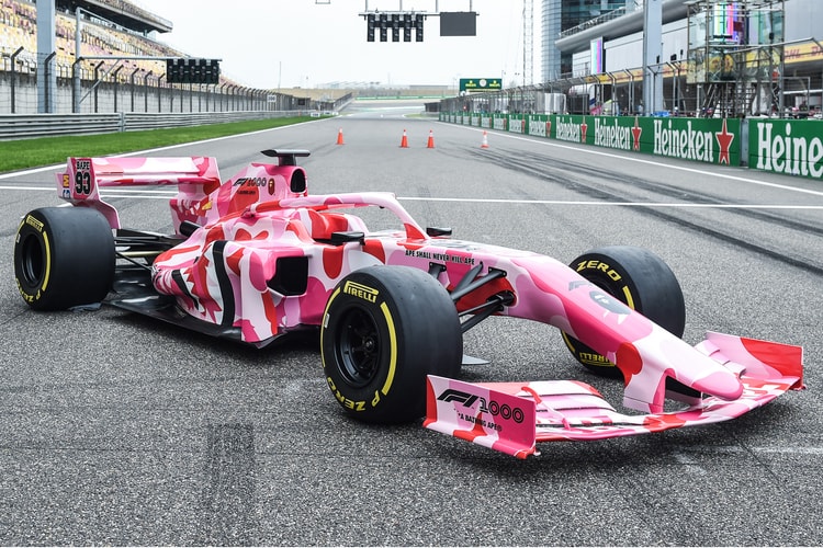 BAPE & Formula 1 Unveil Pink ABC CAMO Covered Race Car