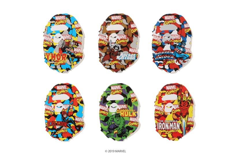 BAPE x Marvel Comics Collaboration Spring summer 2019 collection iron man captain america the hulk black widow accessories baby milo