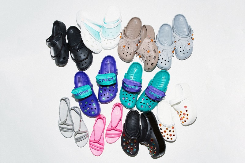BEAMS x Crocs SS19 Footwear Collaboration Models clog slip on fringe sun visor waist fanny bag pack colorways boy platform jelly sandal