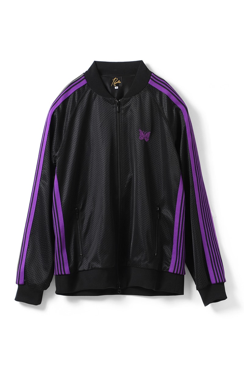 beams needles track suit jacket pants black purple stripe butterfly mesh exclusive harajuku release date info drop buy